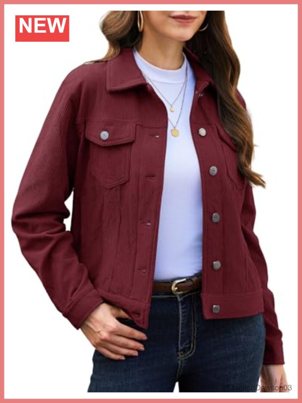 Womens Corduroy Button Down Collared Shacket Jacket Casual Coat
